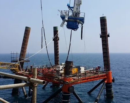 Pile top drilling operation for South Pars Phase 14 jackets